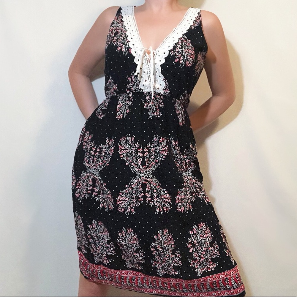 Light + Airy black red white sleeveless midi dress